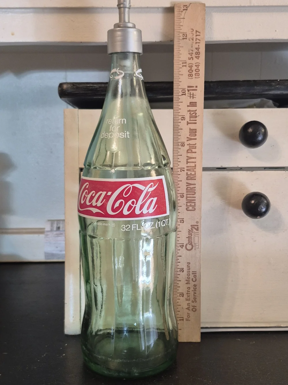 Coke Glass Bottle Soap Dispenser - Green Glass with Red Label